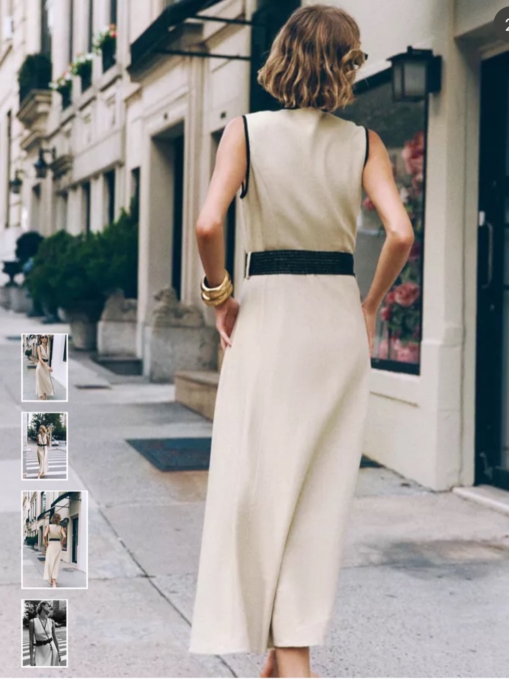 NWOT Zara Cream Midi Wrap Dress with Black Trim - Picture 2 of 6
